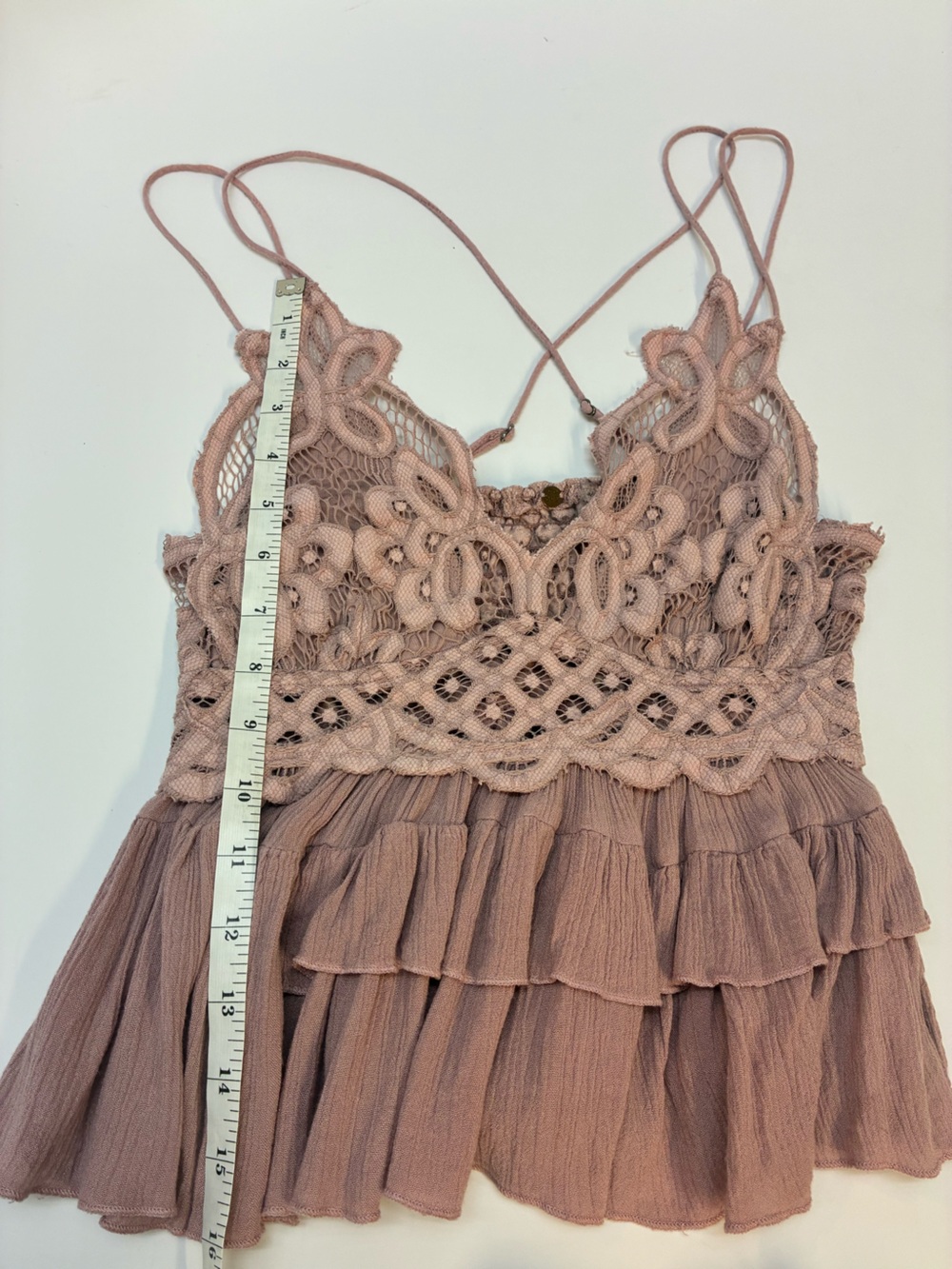 Free People Adella Cami Mauve Lace Ruffled Tank Top, Womens small; festival top - Picture 5 of 16